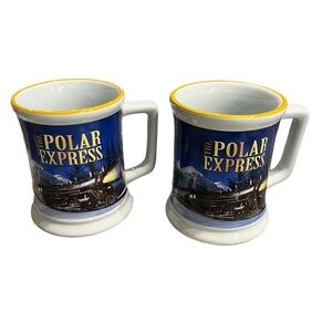 Pair Large Polar Express Believe Mugs Dimensional Train